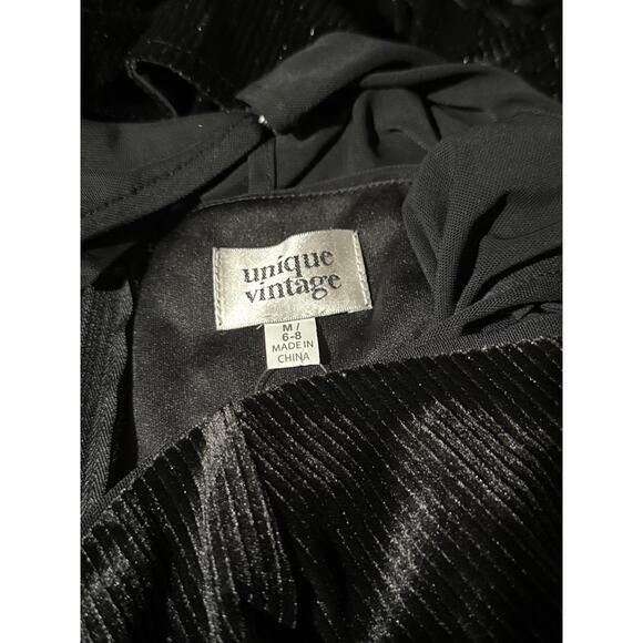 Unique Vintage Black Ribbed Velvet Fringe Flapper Dress M 6 8 NWOT - Picture 5 of 5